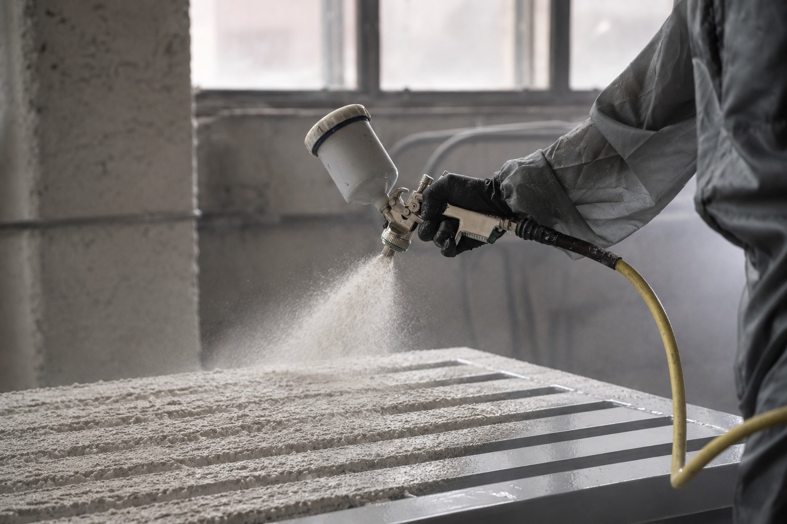 Spray application of intumescent coating